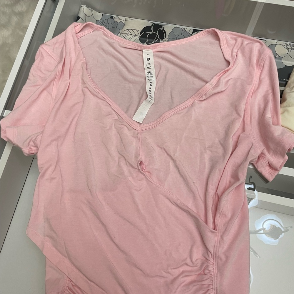 Pink V-Neck Cross Over Lululemon T-Shirt